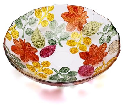 Puremagics Large Leaf-Shaped Hand Painted Colorful Crystal Glass Decorative Bowl. Leaf Shaped Tray Decor for centerpieces,Coffee table-28cm.