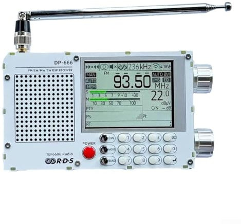 DP-666 TEF6686 - Radio digital portátil FM AM estéreo de banda completa de onda corta con pantalla LCD, CEQ, EMS, PACS para viajes (blanco)