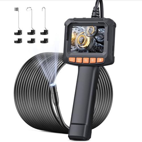 Endoscopio Industriale, Qimic 2.4 IPS endoscopio per smartphone con 8 LED, 1080P HD Sonda con telecamera per ispezione tubi IP67, telecamera endoscopica cavo semirigido da 32,8 FT/10M