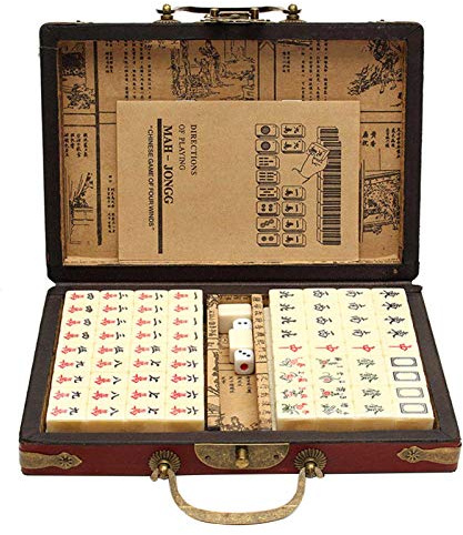 Generic Chinese Mahjong Set | 144 Tiles, Full Size With Antique Leather Case, Travel Mahjong Set, Portable, English Manual
