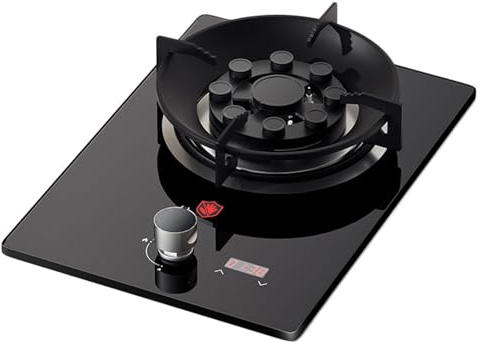 Cuisinière à gaz 1 brûleur, feu élevé temporisé à 9 cavités de 5,0 kW, support de pot en fonte en verre trempé noir, for la cuisine à domicile avec protection contre les flammes(LPG)
