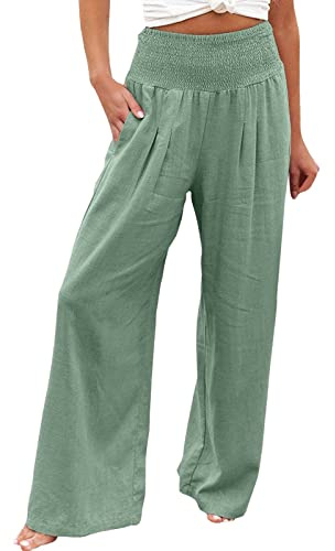 Générique Pantalon Grossesse Et Maternité Haute Jambe Large Coupe Ample Palazzo Pantalon décontracté Plage Pantalon à la Mode avec Poches Jean Cargo Large (Green, XL)