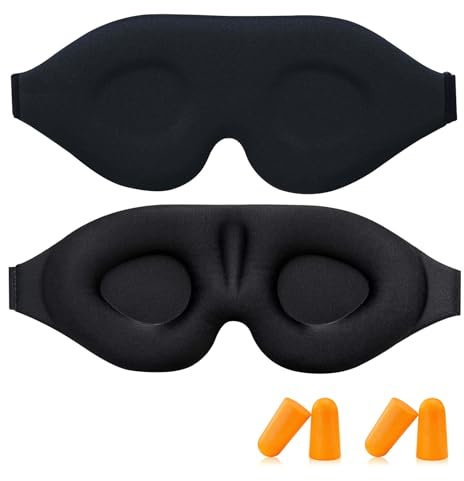 Sleep Mask for Women & Men, 100% Blackout Eye Mask with 2 Pairs Ear Plugs, Zero Pressure 3D Contoured Blindfold for Side Sleepers, Adjustable & Breathable for Travel, Nap, Deep Sleep