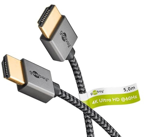 goobay Cavo HDMI Slim High Speed con Ethernet, 5 metri/4 K (3840 x 2160) UHD @ 60 Hz fino a 18 Gbps, trasmissione audio e video per esempio PlayStation 5, Xbox ONE o Fire TV, 75755