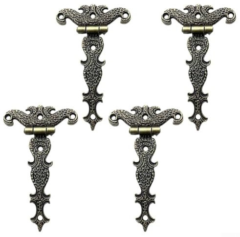 Robuste T-Scharniere aus Zinklegierung für Schränke und Holzkisten, antike Scharniere aus Zinklegierung, Heimdekoration, antikes Bronze-Zubehör (Bronze), 4 Stück