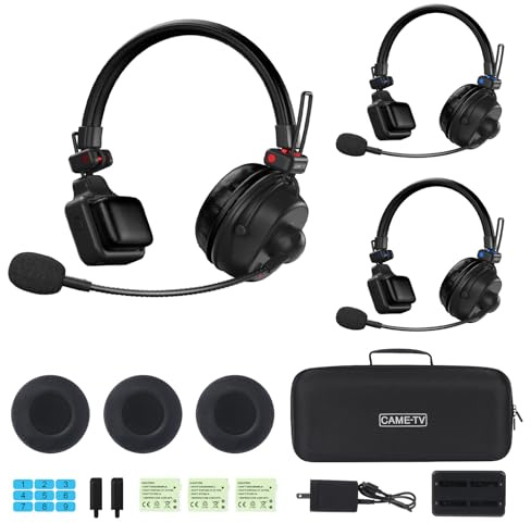 cametv Waero-PRO 1.9GHz Wireless Intercom Headset System Noise Cancellation A/B Group 1700ft(518m) Zero Latency Team Communication for Film Production TV Church Boating Drone (3-KIT)