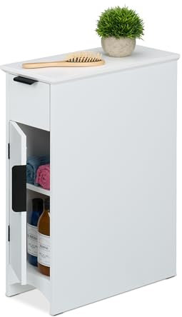 Relaxdays Nischenschrank, Schublade, 2 Schrankfächer, HxBxT: 61,5 x 21 x 46 cm, Bad und Küche, MDF, Beistellregal, weiß