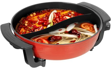 CHIMHOON Hot Pot Elektrisch Hotpot Topf 6L, 1360W 220V Doppelkocher, Induktionsherd Kochtopf Kochgeschirr, Antihaft-Kochtopf, Elektrische Hot Pot Mit Heizsockel & Deckel, für 3-4 Personen