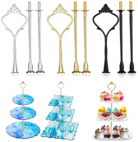 PYEUIFT Lot de 3 barres en métal pour gâteaux, cupcakes, macarons, donuts, muffins et fruits (plateau non inclus) (trois couleurs)