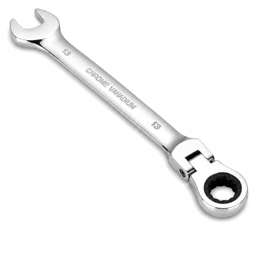 13mm Ratchet Spanner Flex-Head, Adjustable Socket Head Ratcheting Wrench | Heavy-Duty Ratchet Spanner - Reversible 72 Tooth Gear Mechanism & Non-Slip Grip for Automotive & DIY (Single Wrench)