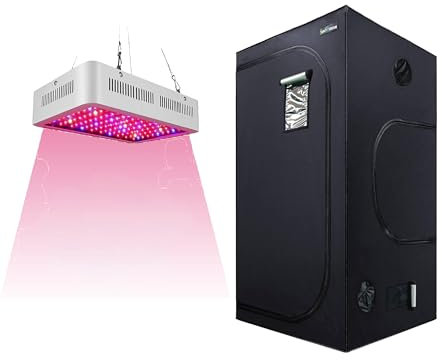 SunStream 3.3X3.3FT Indoor Grow Tent Kit with 1000w LED Grow Light, Black Hydroponic Growing Room 100x100x200cm Oxford Lightproof Grow Tent (Black, 100X100X200CM)