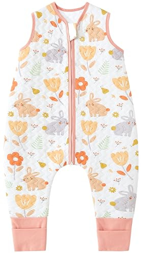 Chilsuessy Sacco nanna con piedi, 1 Tog/coniglietto, per bambini piccoli, con gambe, in cotone non imbottito, per ragazzi e ragazze, 1 tog e coniglietto, 80 cm, altezza del bambino 90-100 cm