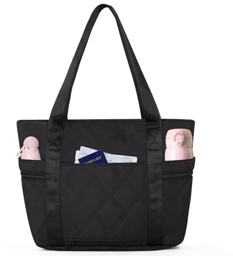 Outplea 15L Bolso Bandolera Acolchado Mujer, Bolso 15.6 Ordenador Portatil Multibolsillo, Bolsos Shopper Ligero, Bolsos Tote Pequeña para Universidad Trabajo, Negro