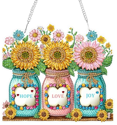 GHHKUD Herbst Diamond Painting Fensterbilder Beidseitige, Sonnenblumen Diamond Painting Anhänger mit Kette, Diamant Malerei Bilder Kristall Anhänger Kits für Eingang und Fenster Wand Decor