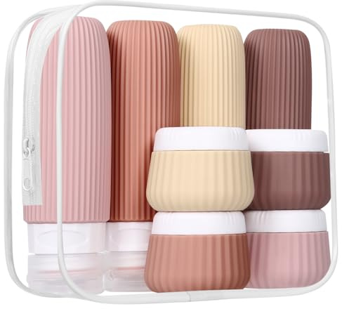 8 Piezas Botellas de viaje de para artículos de tocador,Botes Viaje Rellenables 30/90ml,Botellas de Viaje Silicona a Prueba de Fugas, Envases Viaje para Champú,Loción,Cosméticos