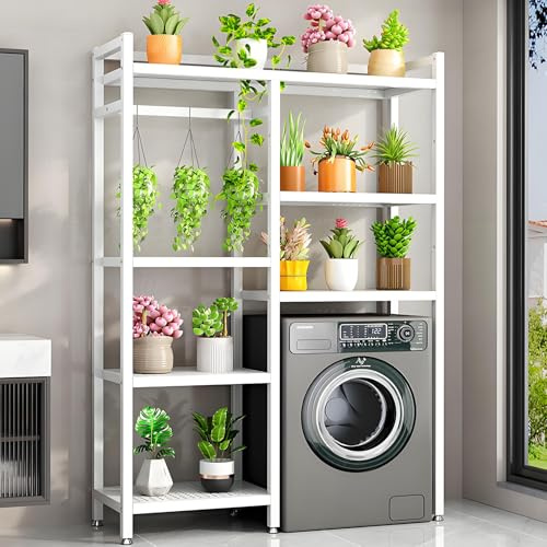 Estantería Lavadora y Secadora, Mueble Torre para Encima de Lavadora, Armario Lavadora Secadora Exterior, Soporte Secadora Sobre Lavadora, Acero Carbono, Alta Capacidad, Montaje Fácil(White,100cm/39.3
