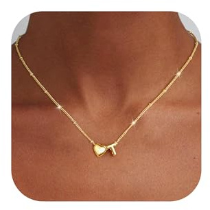 TINGN Gold Herz Kette mit Buchstaben - 14K Gold Vergoldet Kette mit Buchstaben A-Z Herz Anhänger Ketten Mädchen Buchstabenkette Schmuck Damen Personalisierte Geschenke für Frauen Mädchen Freundin