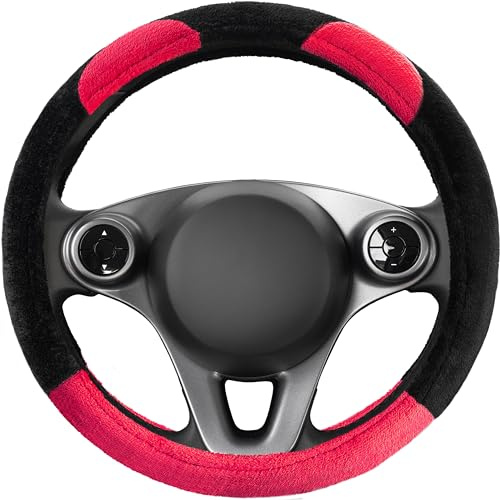 Upgrade4cars Lenkradbezug Pink Panda Schwarz Rosa Universal 37-39 cm | Lenkradhülle flauschig weich | passend für die meisten Fahrzeuge | Sommer & Winter | erprobte Qualität