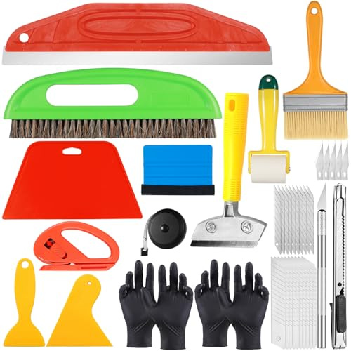 Nadisean 17 Stück Tapetenwerkzeuge Set, Tapeten Glättungswerkzeug Set mit Tapezierbürste, Rakel Tapezieren, Nahtroller, Schneidwerkzeug, Tapezierwerkzeug für Tapeten, Wandbilder, Fensterfolie, Vinyl