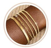 FUNElA 5Pcs Armband Damen Gold Silber Wasserfest 18K Vergoldet Armbänder Set Stapelbare Armkette Gold Silber Verstellbare Mehrere Schlange Twist Figaro Tennisarmband Schmuck Geschenk Set für Frauen