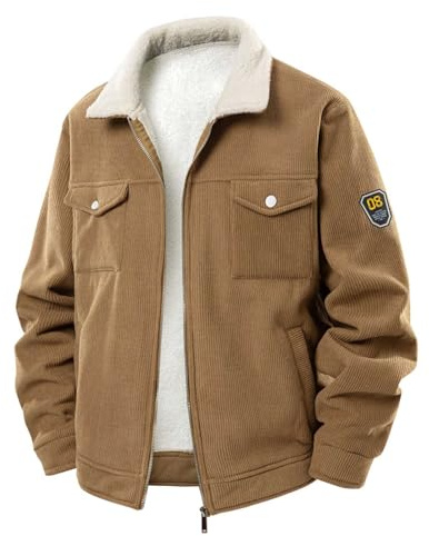 Chaqueta De Pana Hombre Chaquetas Pana Forrado De Sherpa Camionero Botón Hacia Abajo Cuello Solapa Invierno Cálido Abrigo Abrigos De Forrada Para Hombre, Chaqueta De Otoño, Cómoda De Entretiempo