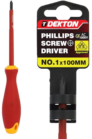 DEKTON Phillips VDE Screwdriver PH1X100MM – VDE Certified to EN IEC 60900:2018 | Insulated to 1000V | Chrome Vanadium Shaft with Corrosion-Resistant Tip | Ergonomic Dual-Colour Handle