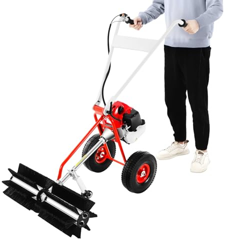 43CC bensin snöslunga 1,7 hk 2-takts bensin kvast snöslunga med hjul, snöslungan bredd 60 cm, lämplig för konstgräsytor, vägar, gårdar