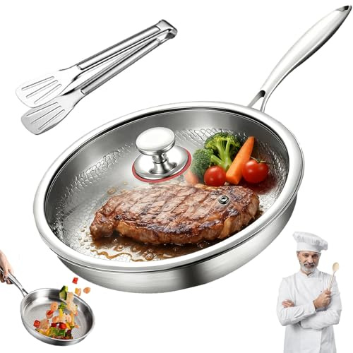 Ruileyou Sarten Titanio Puro, Sartén Titanio Puro Con Tapa y Espátula, Resistente a Rayones, Antiadherente, Apto Para Todo Tipo de Estufas, Ideal Para Usar en la Cocina y en Camping (Con Tapa, 30cm)