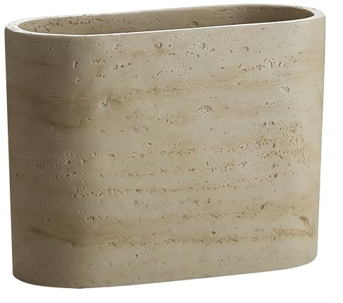 Natural Travertine Textures Mini Trash Can, Small Counter Rectangle Trash Can for Bathroom Kitchen Table Desk, Tiny Waste Basket for Vanity - Silicone Pad Anti Scratch, Non-Slip (Made of Resin)