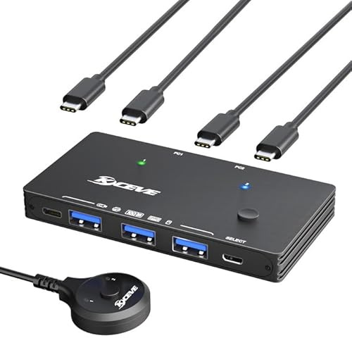 USB Switch 2 ordenadores portátiles, KCEVE 10 Gbps USB 3.2 Conmutador para 2 PC, 4 dispositivos USB compartidos, impresora, escáner, ratón, teclado