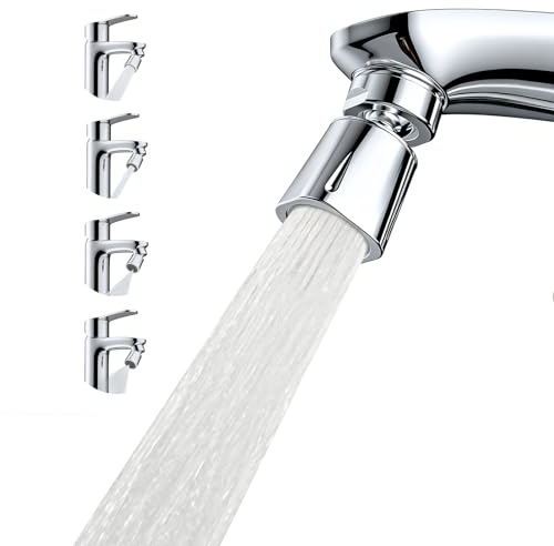Hibbent Wasserhahn-Aufsatz mit 4 Strahlarten, 360° drehbar & 35° neigbar | Messing-Drehkugel & ABS-Gehäuse, 24mm Außen- & 22mm Innengewinde, Chrom