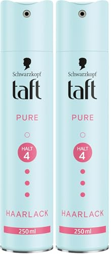 Schwarzkopf Taft Haarlack Pure (250 ml), Haarstyling Haltegrad 4, Haarspray für alle Haartypen, Keine Silikone, Kein Parfüm, Vegane Formel* (Packung mit 2)
