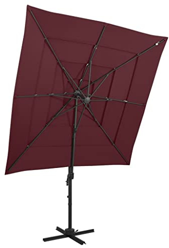 Solivagant Parasol de Jardin à 4 Niveaux mât en Aluminium Rouge Bordeaux,(19.45 KG)