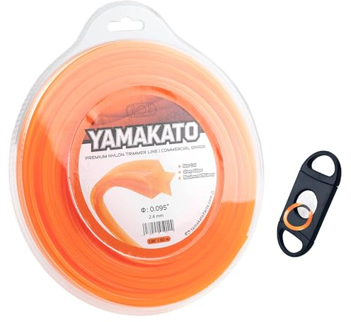 YAMAKATO Hilo para Desbrozadora 2,4MM x 60M, Color Naranja Estrella, Cuerda Resistente para Malas Hierbas, Nailon, Ajuste Universal