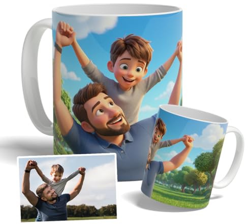 DEREGALOOS Taza Personalizada con Foto Estilo Animación Mágica 3D | Taza de Cerámica 330ml con IA y 8 Estilos | Regalo Original para Pareja, Amigos, Familia, Abuelos, Cumpleaños