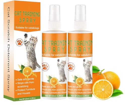 QEEROYO 2 pcs Spray Anti Griffure pour Chat, Spray d'Entraînement, Protecteur de Meubles Contre Les Rayures, Intérieur et Extérieur, 240 ML