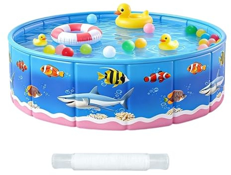 Generisch Piscine pliable | Récipient rond en plastique dur avec impression esthétique marine | arrière de cour de dessin animé gonflable pour animaux de compagnie, plaisir de bain d'été