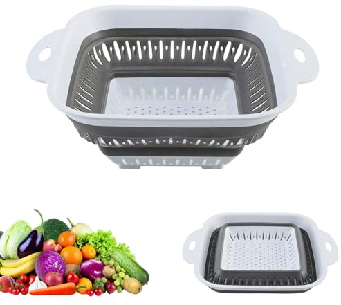 Silicone Collapsible Colander, Square Folding Colander with Plastic Handle, Multi-Purpose Collapsible Strainer for Draining Pasta Vegetables Fruits