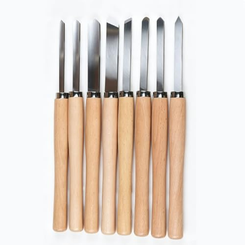 Luocute Juego de Cinceles para Torno de Madera de 8 Piezas, Acero Al Manganeso 65 | Herramientas de torneado de madera, caja de almacenamiento con de madera de haya, para tallado de carpintería