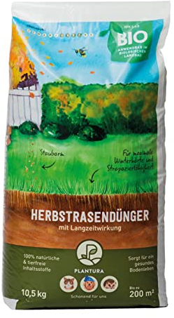 Plantura Bio-Herbstrasendünger, 3 Monate Langzeitwirkung, Kaliumdünger für maximale Winterhärte, Streuwagen geeignet, 10,5 kg für 200 m²