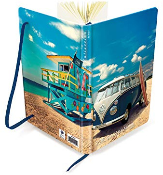 BRISA VW Collection - T1 Bulli Bus Hardcover Notizbuch DIN A5 | Volkswagen Journal Tagebuch, Liniert 192 Seiten mit elastischem Verschlussband und Lesezeichen, Beachlife