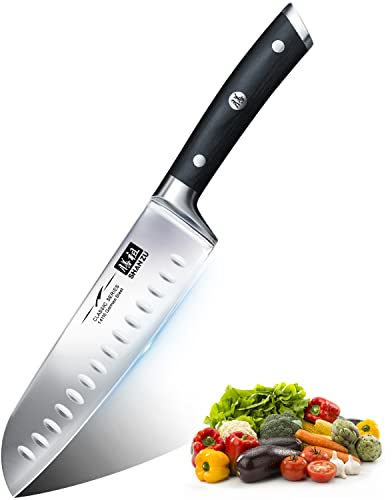 SHAN ZU Kochmesser Küchenmesser Santoku Messer 18 cm Deutscher Edelstahl Extra Scharfe Messerklinge mit ergonomischer Griff Exquisiter Geschenkverpackung, Santokumesser