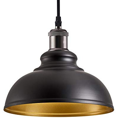 iTrend Metal Ceiling Lamp Shade - Easy Fit Light Pendant - Modern Ceiling Lighting Shade for Bedroom, Hallway, Office, Café, Restaurant - Industrial Light Shade Ceiling Pendant (Black/Inner Gold)