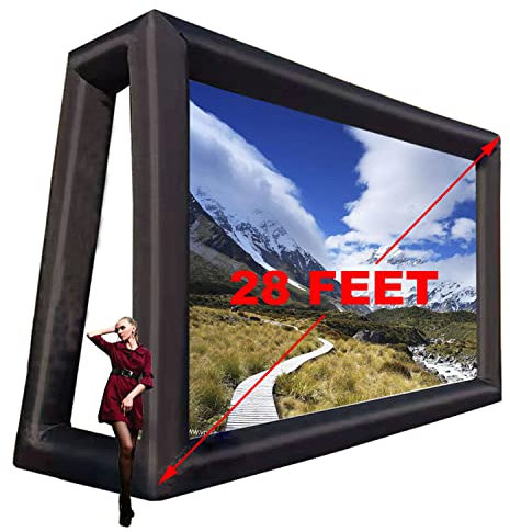 28 ft Inflatable Movie Screen Outdoor Incl Blower - Front and Rear Projection - Portable Blow Up Projector Screen for School, Churches, Grand Parties, Backyard Pool Fun