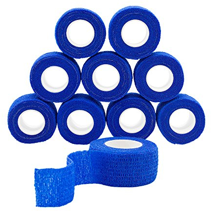 QiGui 10 Rouleaux Bandage Cohésif Autoadhésif pour Sports - Bande Élastique Médicale Adhésive - Pansements pour Doigts, Mains, Pieds, Poignets 2.5cm (Bleu)
