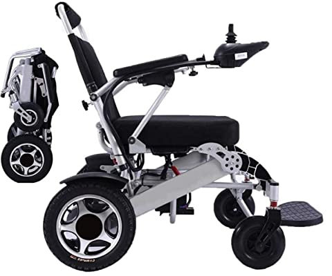 WBDZ Silla de ruedas eléctrica portátil plegable ligera plegable Potente motor dual Silla de ruedas compacta con ayuda de movilidad - Pesa solo 59 lbs con batería - Soporta 150kg/a