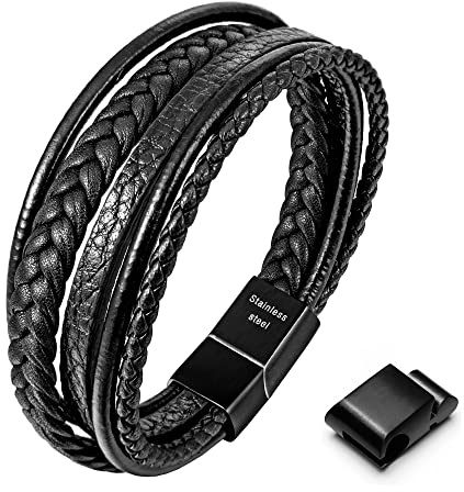 Speroto Bracciale da Uomo in Pelle Premium Nero/Marrone, Chiusura Magnetica in Acciaio Inossidabile, Idea Regalo per Uomo/Donna