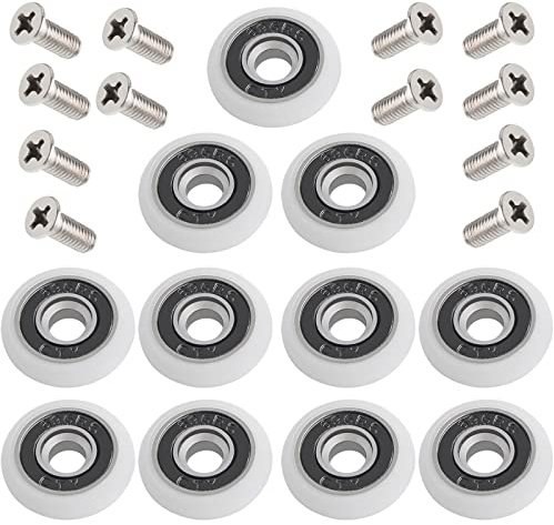 Mikqky 12 Stück Glastürrolle 23mm, Glastürrolle Nylon, Duschkabine Rollen, 23mm duschkabinen rollen, Ersatzrollen für Duschkabinentür, Für Duschkabinentür Mit Schrauben(Weiß, 23mm)