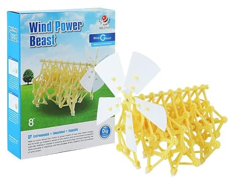 Strandbeests Kit de marche à vent – Modèle de bête cinétique à faire soi-même avec turbine – Jouet d'assemblage STEM de 23 pièces pour enfants à partir de 8 ans – Sculpture bionique automatique (jaune