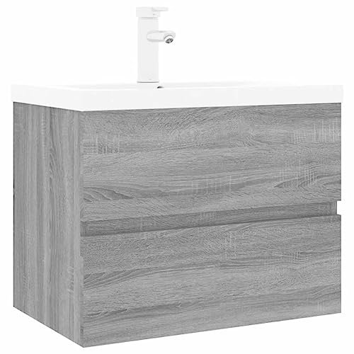 vidaXL Sink Cabinet with Built-in Basin Bathroom Sink Unit Floating Vanity Unit Washroom Washbasin Under Sink Cabinet Grey Sonoma Engineered Wood